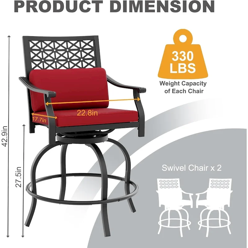 2PCS Patio Bar Stools with Armrest & Back