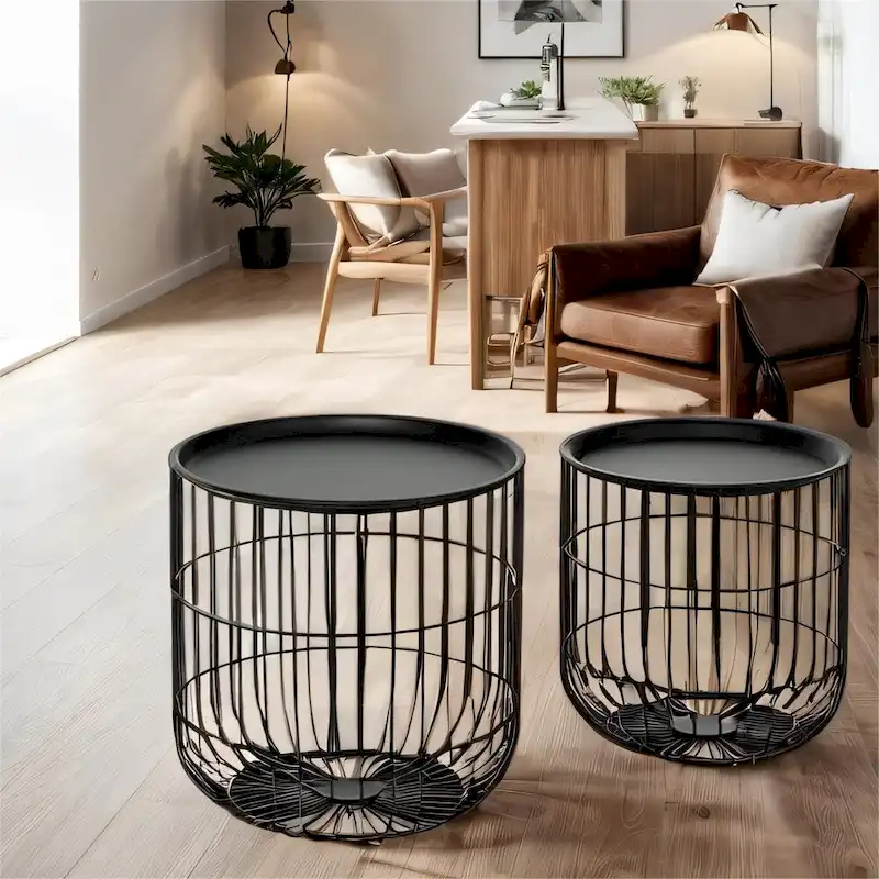 Nesting Coffee Tables with Steel Body and Removable Top (Set of 2)