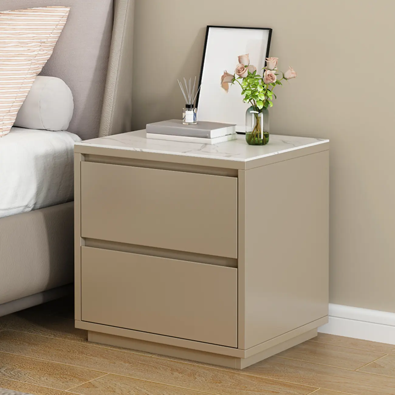 Wood Modern Narrow Two-Drawer Nightstand
