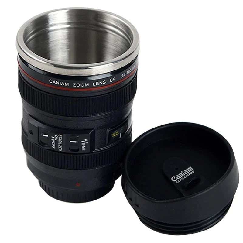 HULIANFU Stainless Steel Camera EF24-105mm Coffee Lens Mug White Black Coffee Mugs Creative Gift Coffee Cups canecas tazas vaso café - Deanwangkt