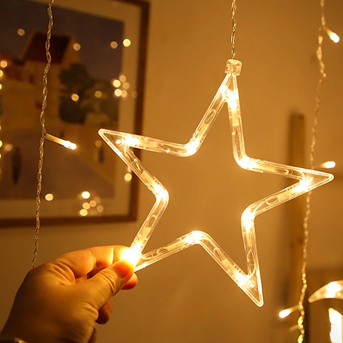 HULIANFU Star Moon Led Curtain Garland String Light Eid Mubarak Ramadan Decoration Islam Muslim Party Decor Eid Al Adha Gift Eid Mubarak - Deanwangkt
