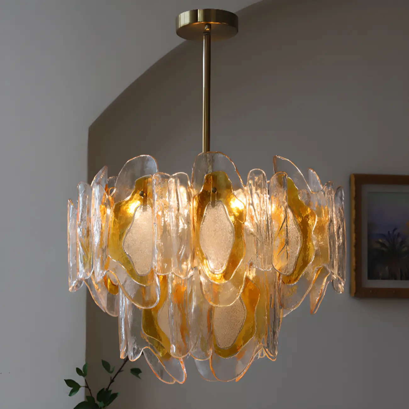 Gold Crystal Glass Flower Modern Linear Chandelier
