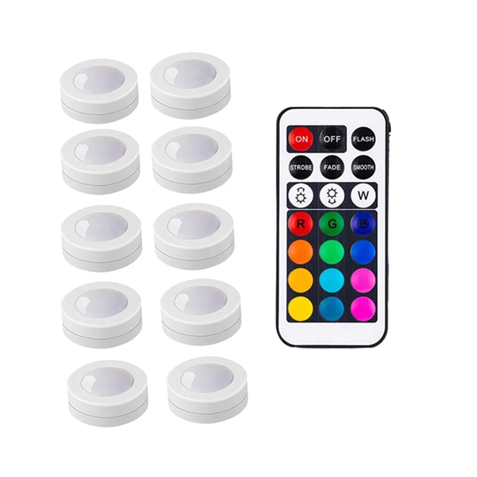 HULIANFU Wireless LED Under Cabinet Light Dimmable Touch Sensor RGB LED Puck Lights For Cupboard Wardrobe Stair Closet Hallway Night Lamp - Deanwangkt