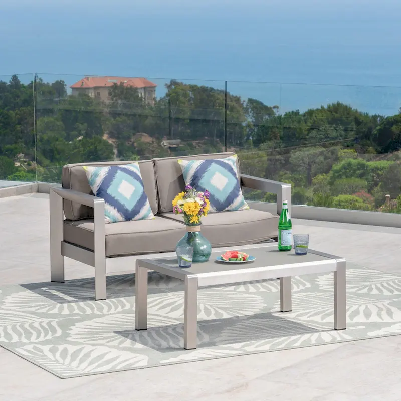 Aviara Aluminum Loveseat and Coffee Table by Christopher Knight Home