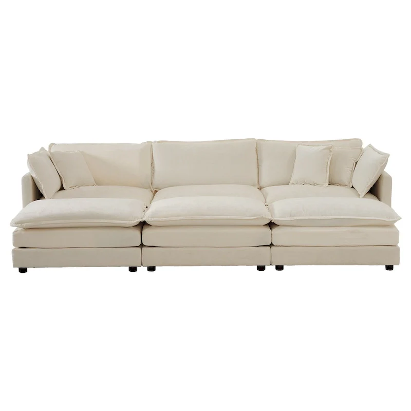 6-Seater U-Shape Sectional Sofa with 3 Ottomans and Pillows