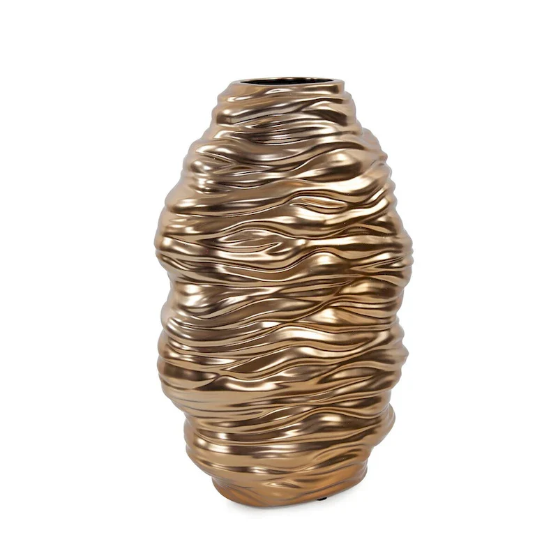 Allan Andrews Hand Finished Brass Ceramic Flowing Wave Vase