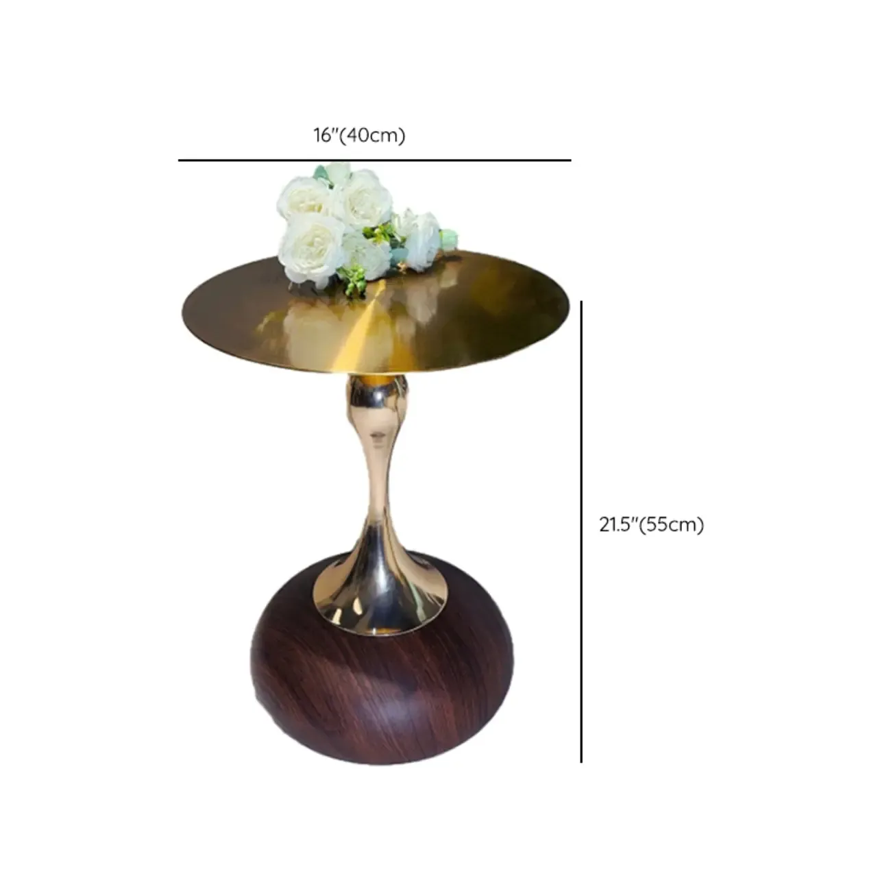 Walnut Steel Round End Table with Abstract Base