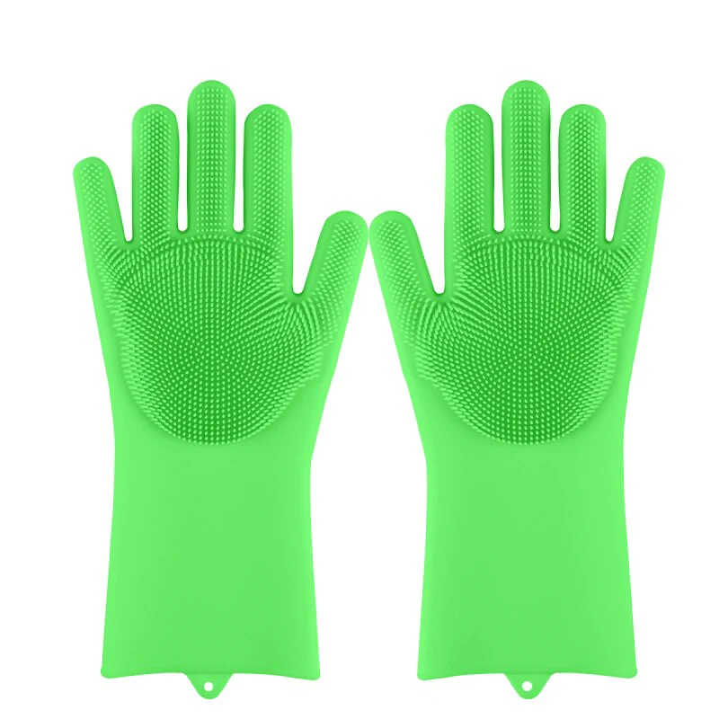 HULIANFU Silicone Dishwashing Cleaning Glove Magic Scrubber Sponge Rubber Glove for Washing Dish Kitchen Car Bathroom Pet Brush Cleaner - Deanwangkt