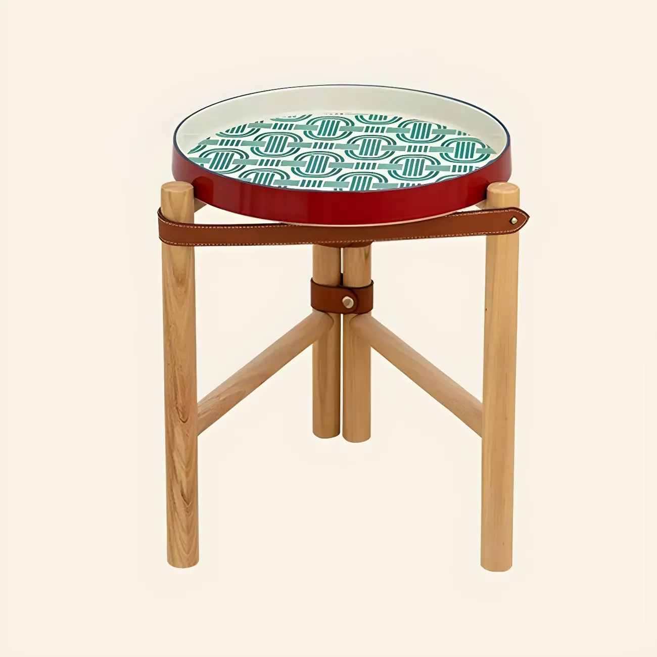 Scandinavian Round End Table with Ceramic Tray Top