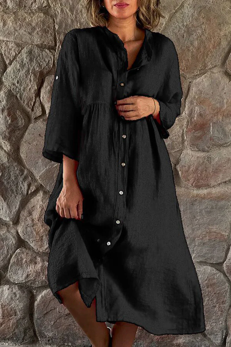 hulianfu Casual Simplicity Solid Buttons Mandarin Collar Shirt Dress Dresses(5 Colors) - Deanwangkt