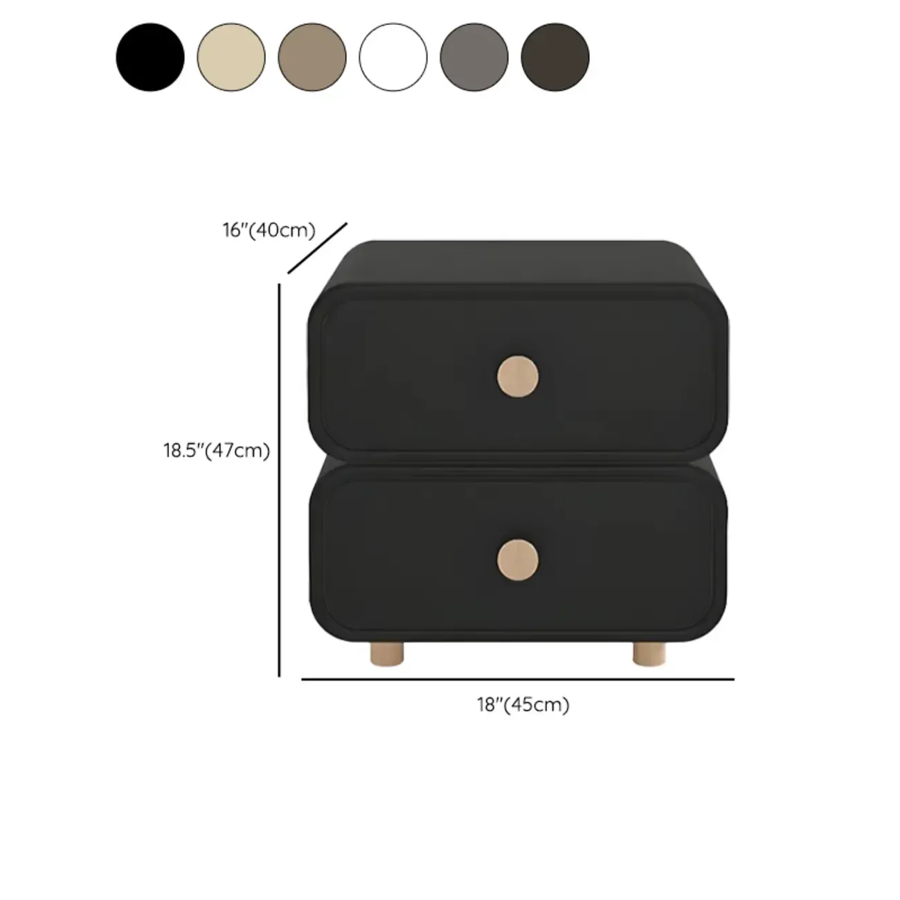 Solid Wood Leather-Top Black 2 Tiers Drawer Nightstand