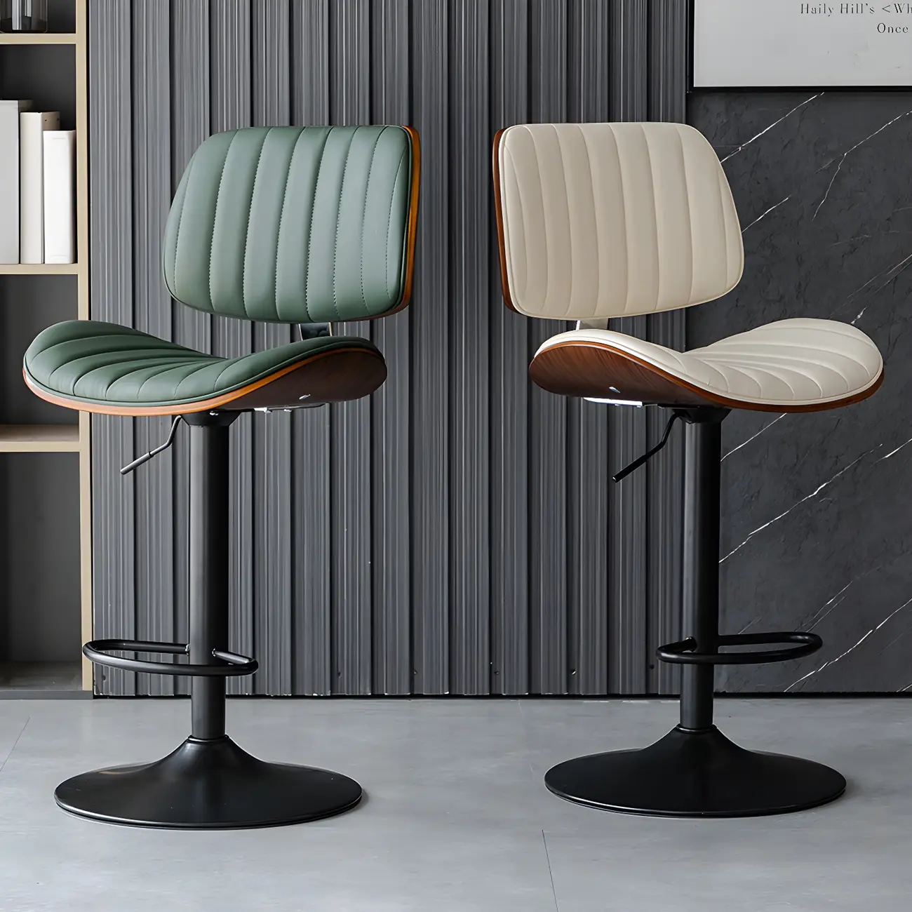 Adjustable Height Bucket Swivel Leather Bar Stool with Back