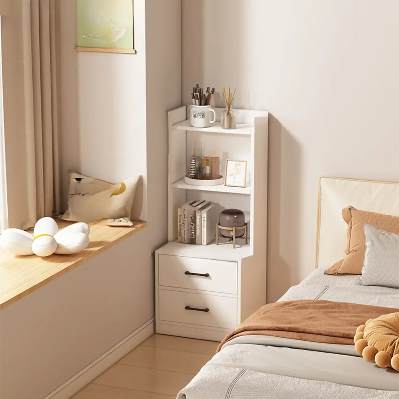 Multi-functional Wooden 5-Shelf Closed Back White Bookcase