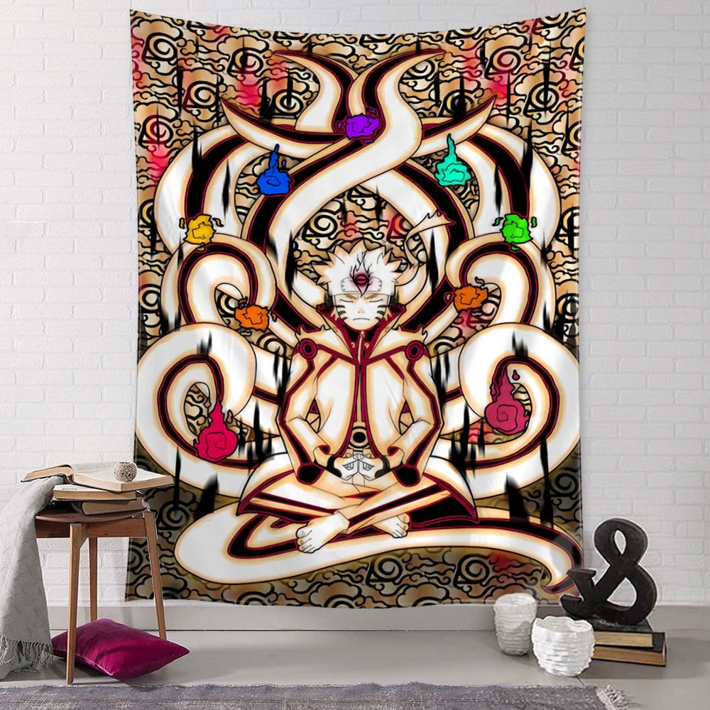 HULIANFU Psychedelic Meditator Tapestry Wall Hanging Cartoon Witchcraft Bohemian Style Mandala Kawaii Room Home Decor - Deanwangkt