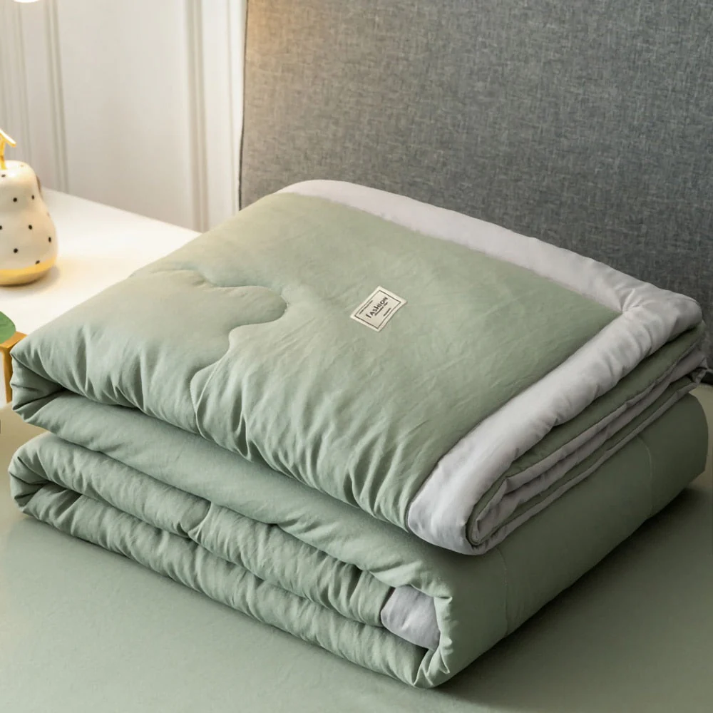 HULIANFU Summer Air Conditioning Quilt Washed Cotton Throw Blanket Quilting Thin Comforter Cooling Duvet Quilted Quilt Solid Color - Deanwangkt