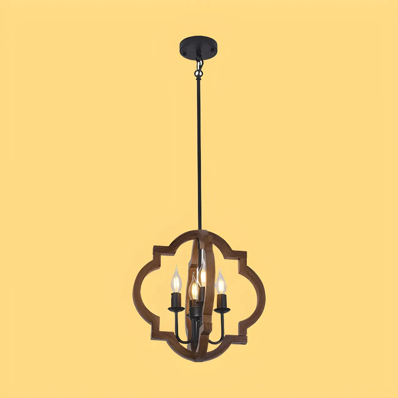 Industrial Adjustable Brown Wood Caged Candelabra Chandelier