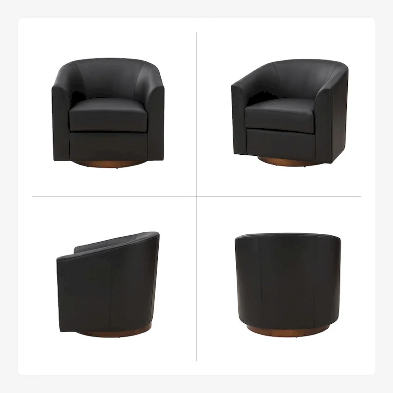 Haley Modern Swivel Barrel Faux Leather Chair with Solid Wood Base by