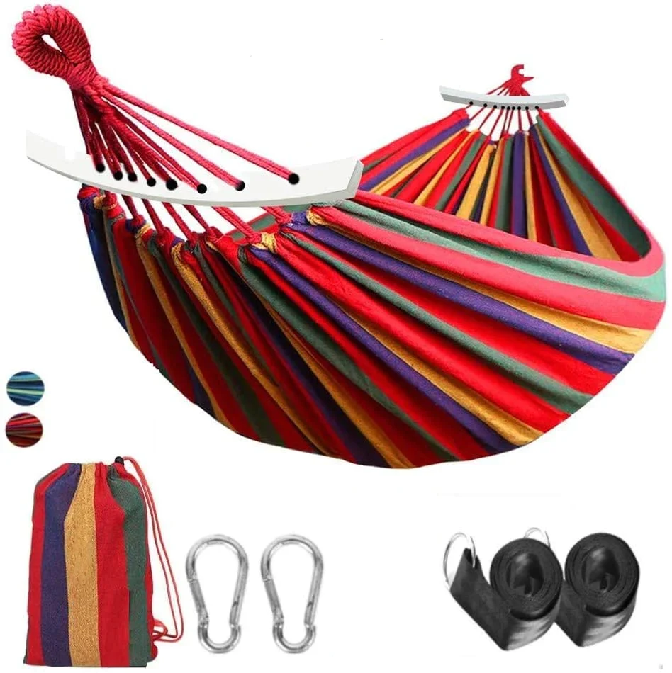 HULIANFU Outdoor Hammock Portable Garden Hammock Sports Home Travel Camping Swing Canvas Stripe Hang Bed Hammock Double Single People - Deanwangkt