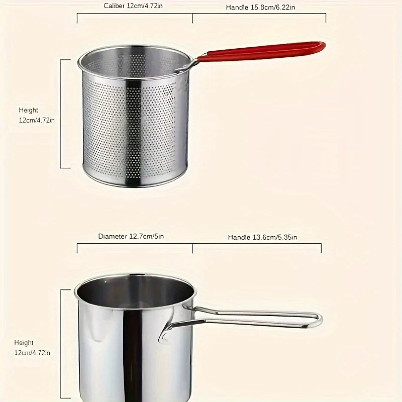 1pc Japanese-Style Mini Deep Fryer Pot - 304 Stainless Steel Gas Frying Pot with Filter Net for Tempura Oil Saving - Compact Space-Saving Design for Household Kitchen - Deanwangkt