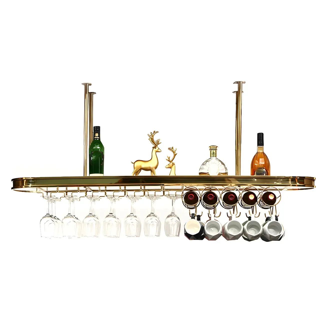 Modern Gold Metal Wine Rack with Glass Holder
