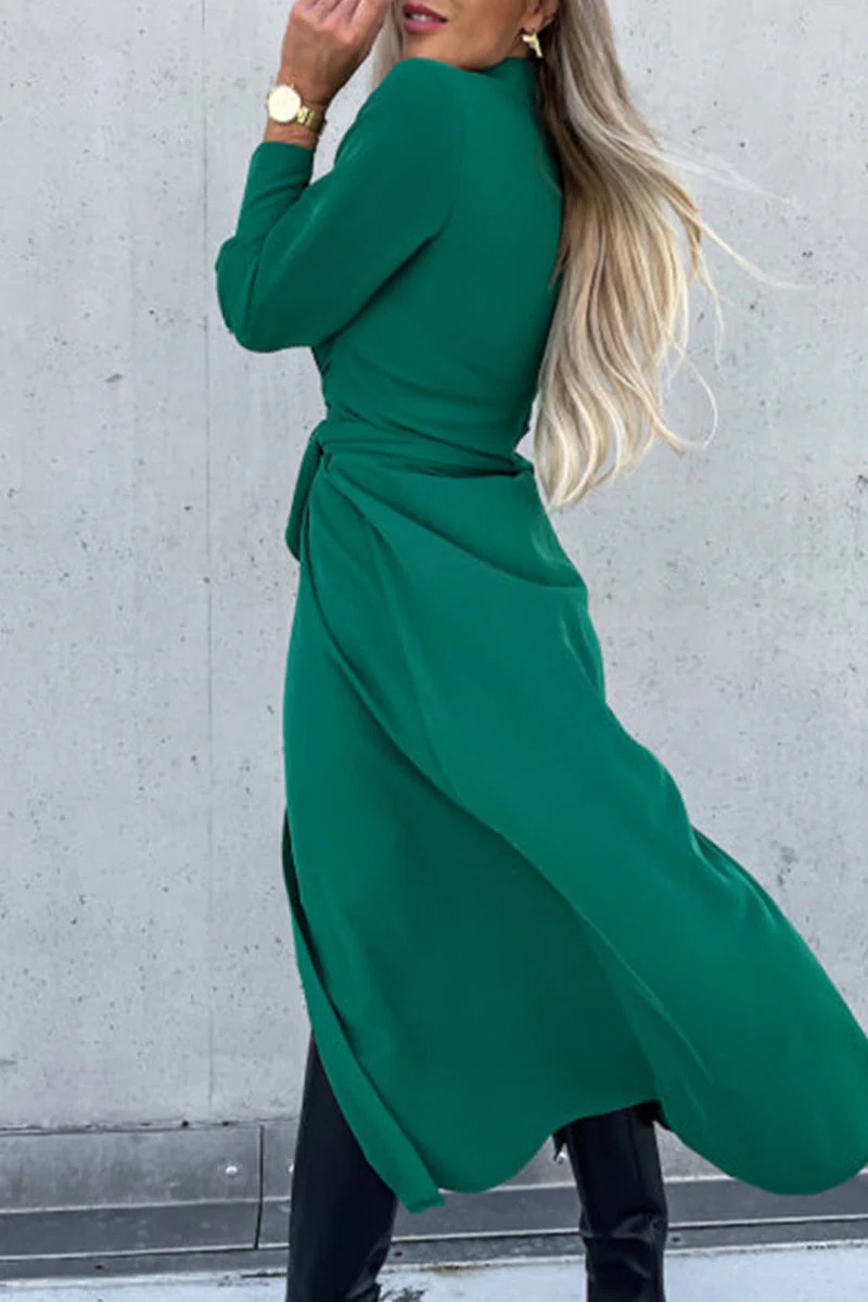 hulianfu Fashion Solid Frenulum V Neck Irregular Dress Dresses(4 Colors) - Deanwangkt