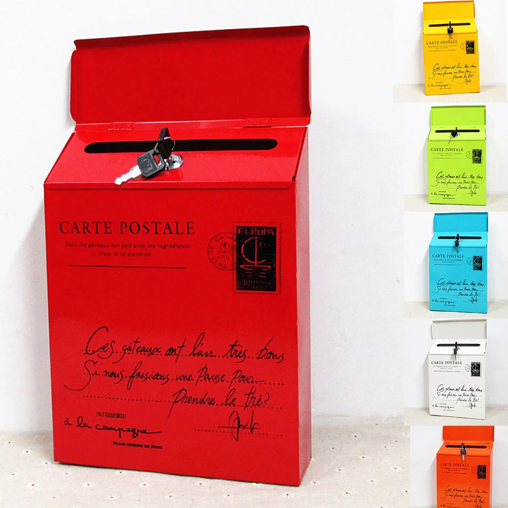 HULIANFU Metal Mailboxes Door Outdoor Wall Mounted Mail Box Letter Newspaper Magazine Postbox with Key Home Decoration Garden Supplies - Deanwangkt