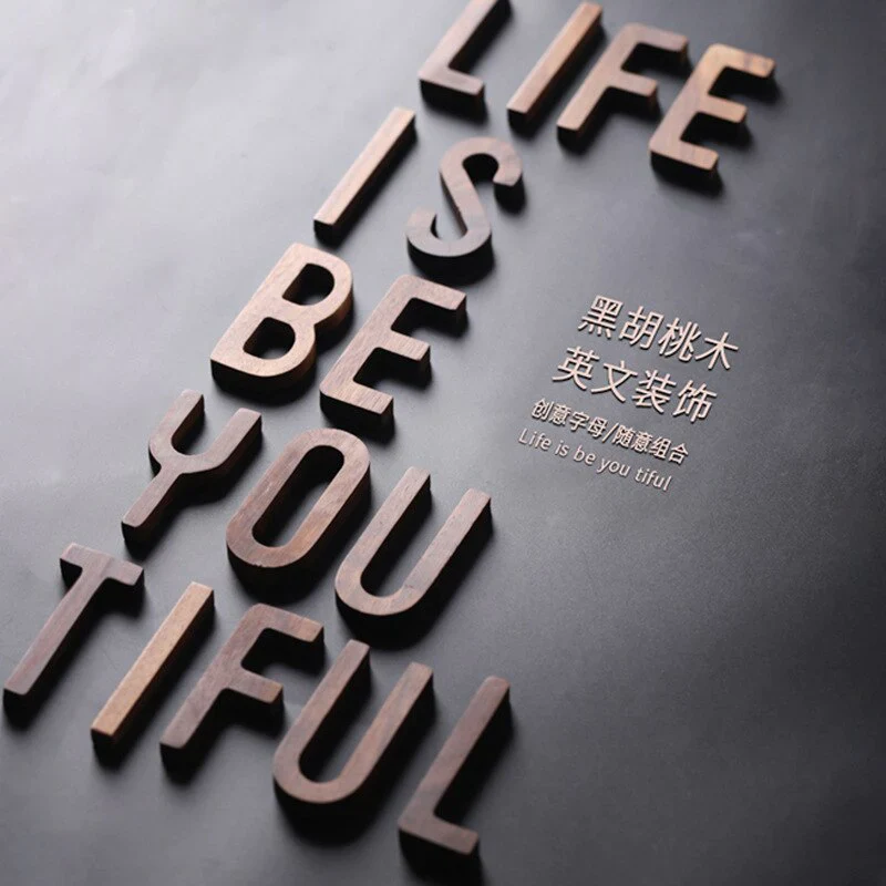 HULIANFU NEW Nordic Style Black Walnut Letter Decorative Letters Combination Wall Decoration DIY Letter Home Decoration Wooden Alphabet - Deanwangkt
