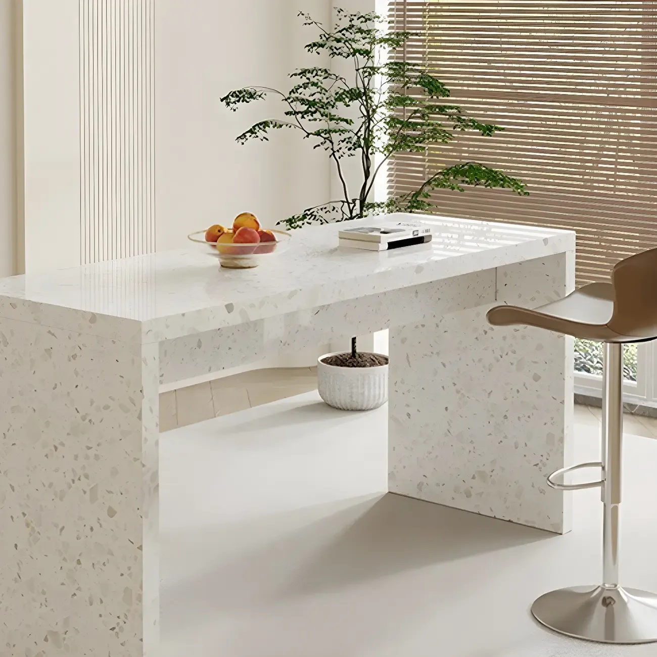 Modern White Stone Double Pedestal Bar Tables