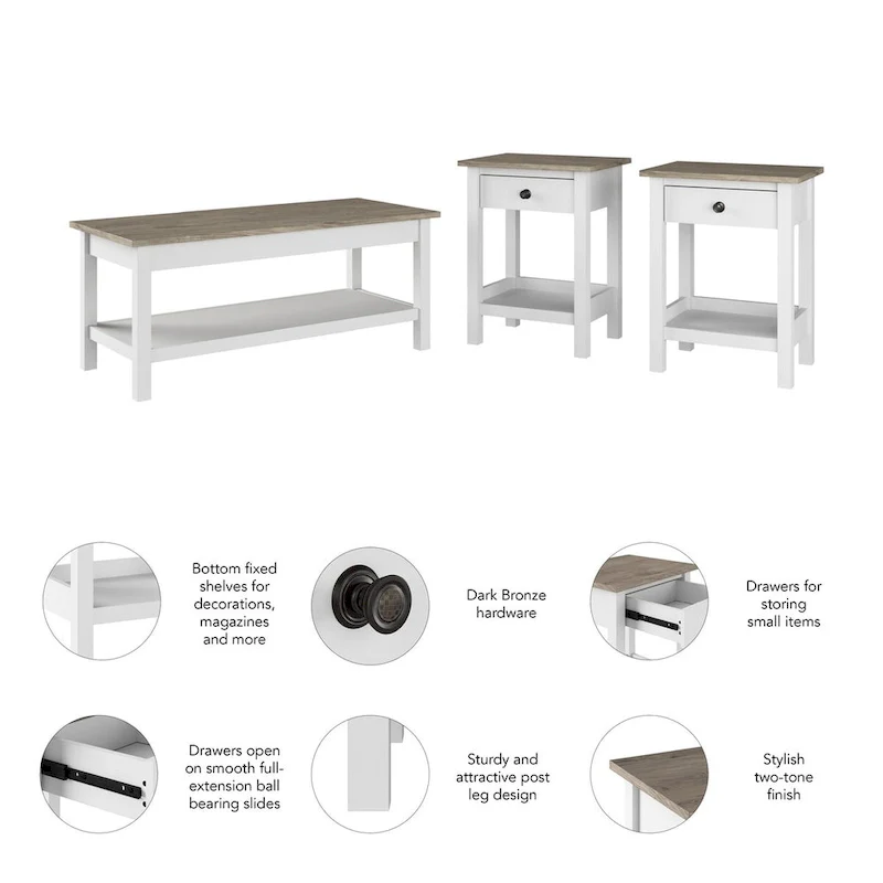 Bush Furniture Mayfield Farmhouse Coffee Table with End Tables