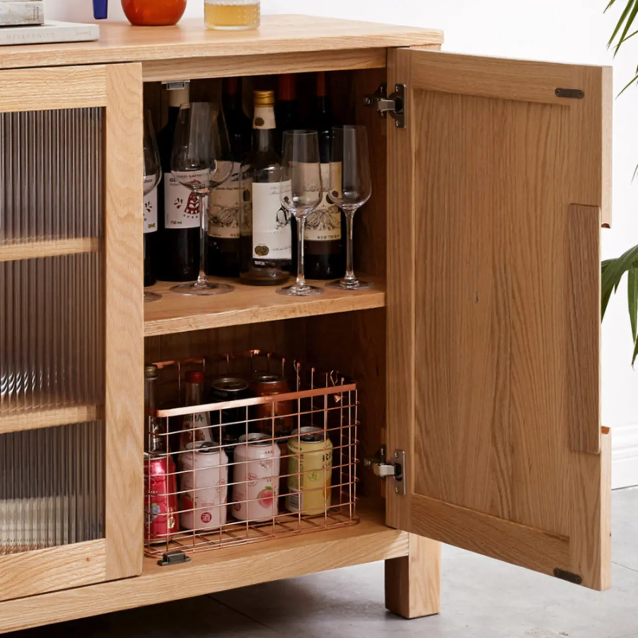 Modern Wood Sideboard with Shelves and Drawers