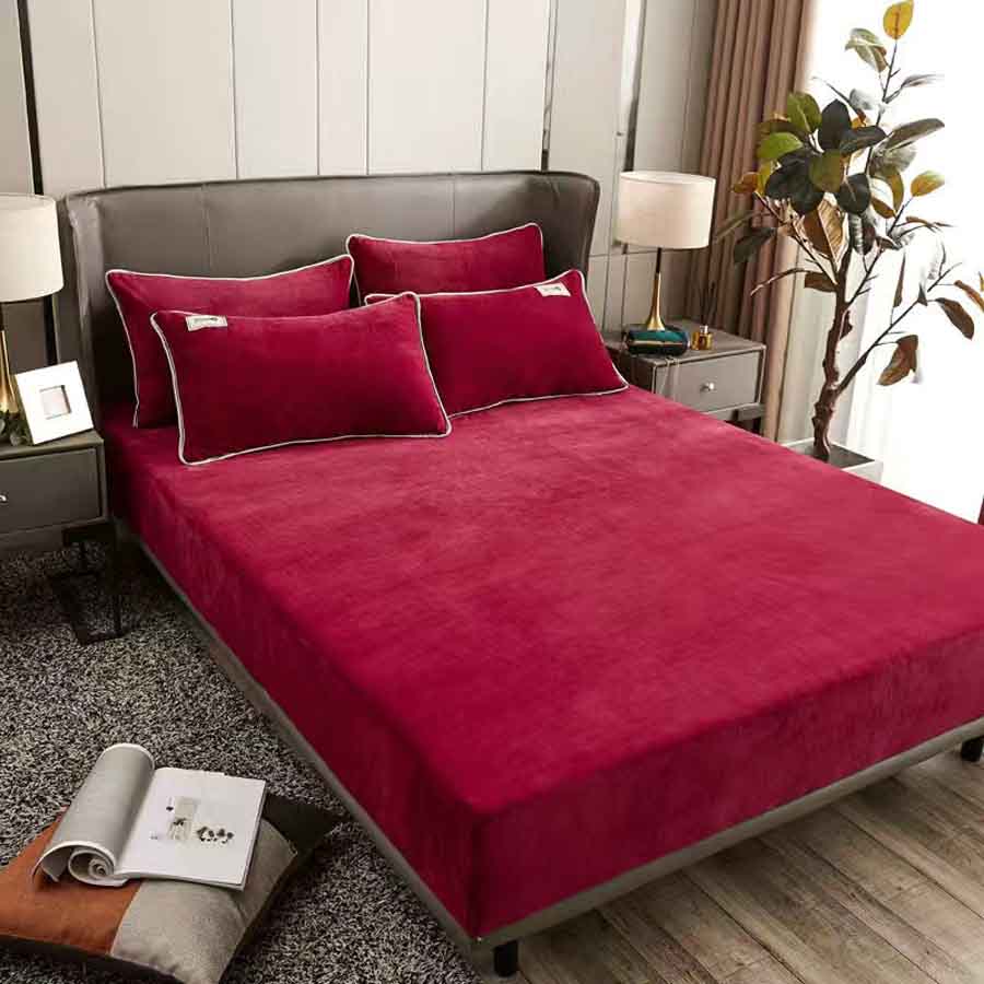 HULIANFU  WOSTAR Flannel winter warm elastic band fitted sheet mattress protector cover super soft cozy king size bed sheet and pillowcase - Deanwangkt