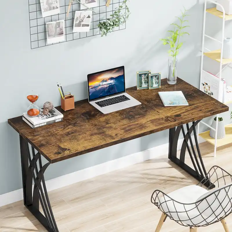 Modern Gold/White Computer Desk, 55 inch Dining Table with Gold Legs, Vanity Table, Conference Table