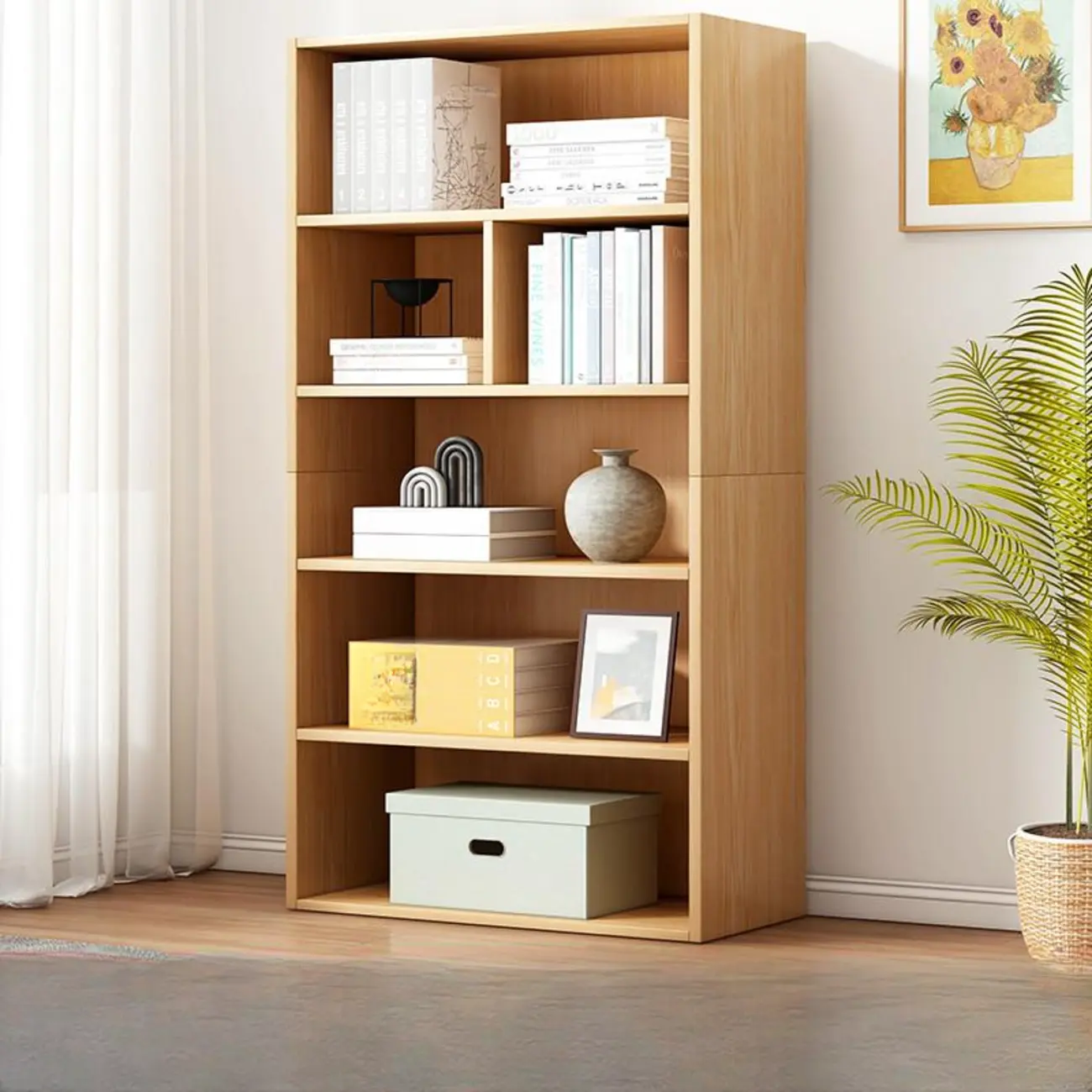 Modern Multi-Layer Brown Lumber Closed Back Bookcase