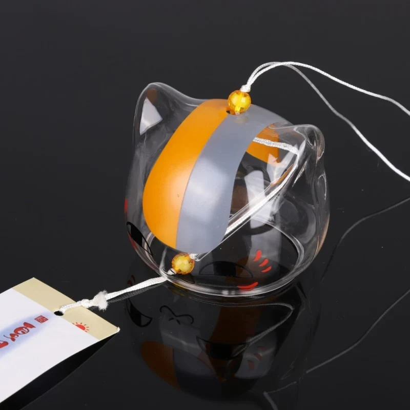 HULIANFU New Glass Cat Pattern Wind Chime Bell Japenese Home Garden Hanging Decor DIY Gift - Deanwangkt