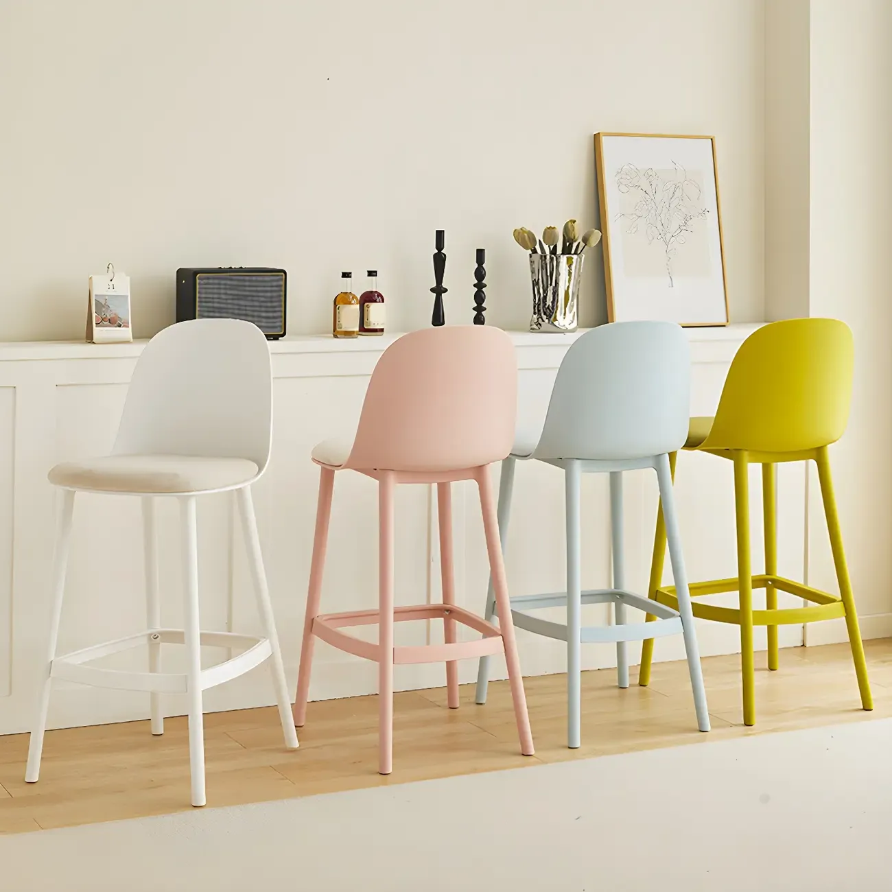 Modern Plastic Upholstered Bar Stool with Footrest