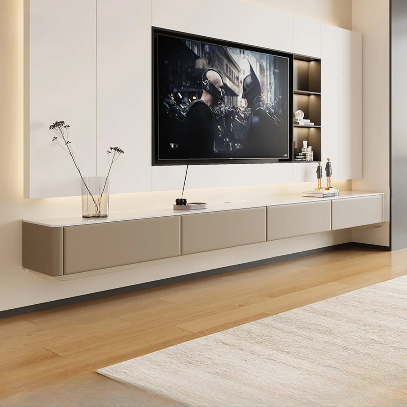 Stone Modern TV Stand with Drawers and Cable Management