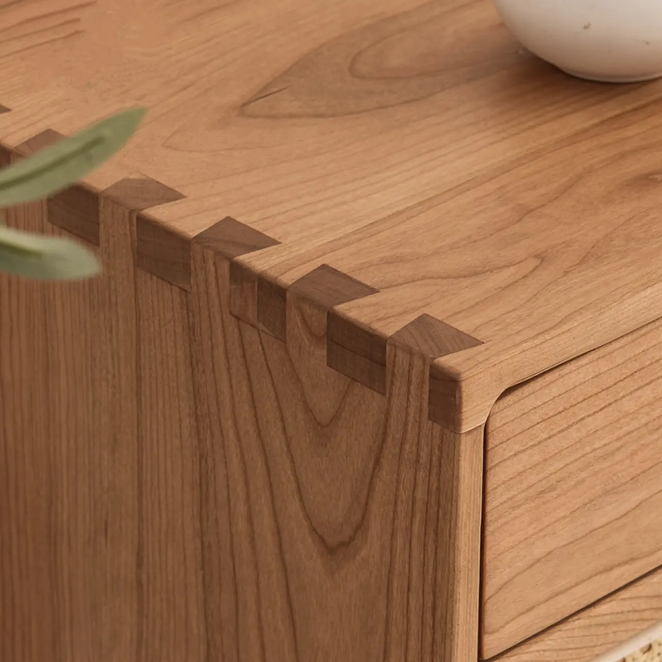 Scandinavian Natutal Wood Rattan Sideboard with Drawers