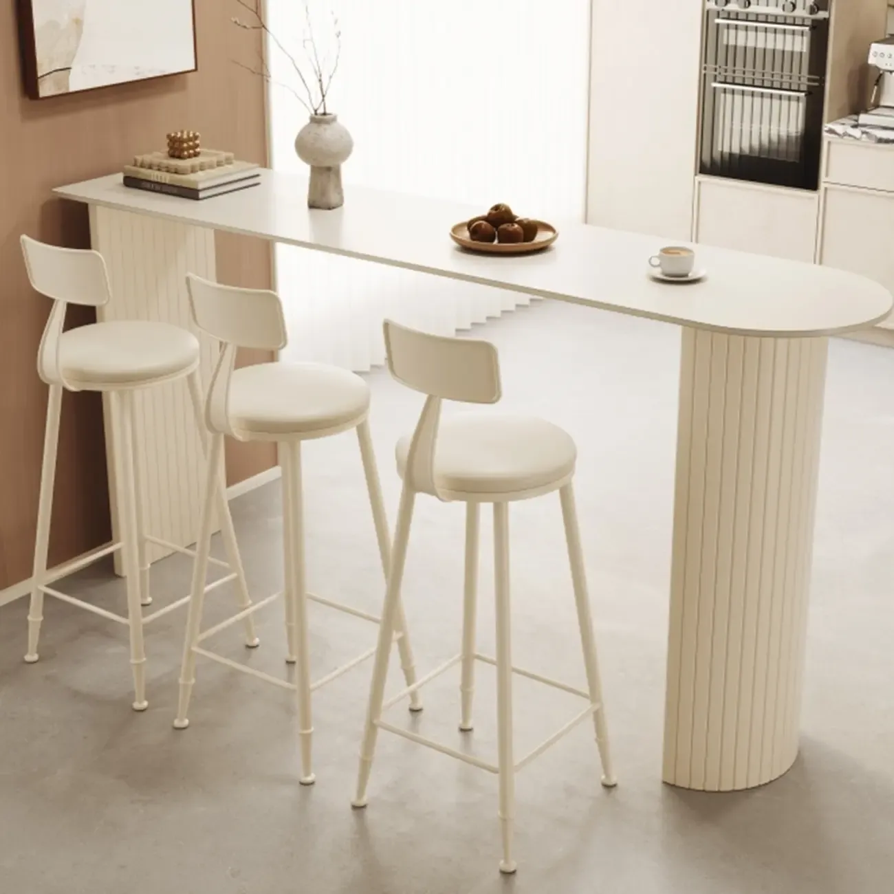 Minimalist White Narrow Marble Bar Table Set