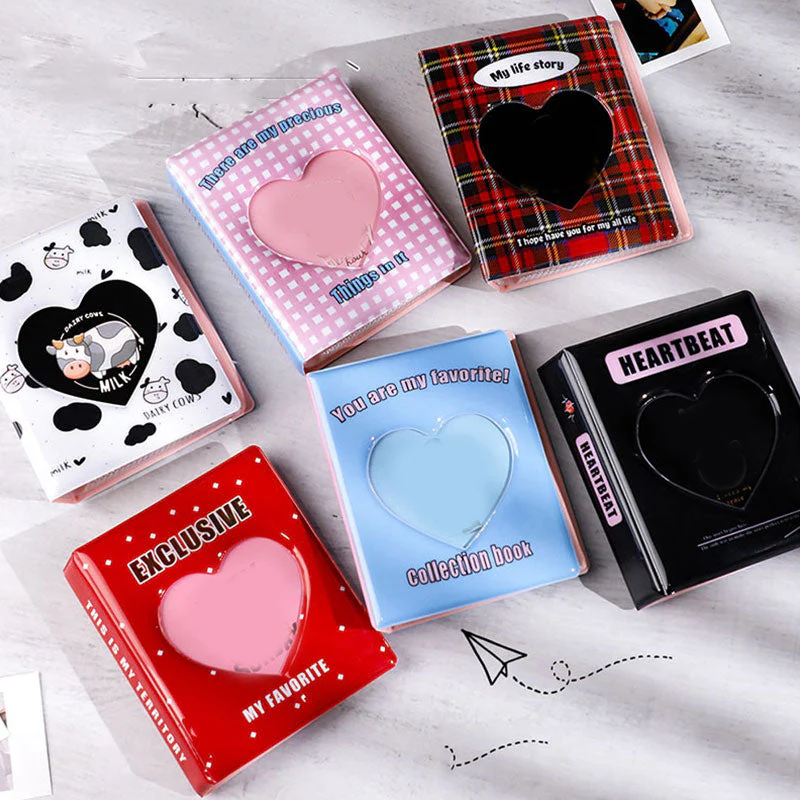HULIANFU Kpop Card Binder 3inch Photo Album Hollow Love Heart Model Photocard Holder Plaid Album Instax Mini Album For Cards Collect Book - Deanwangkt