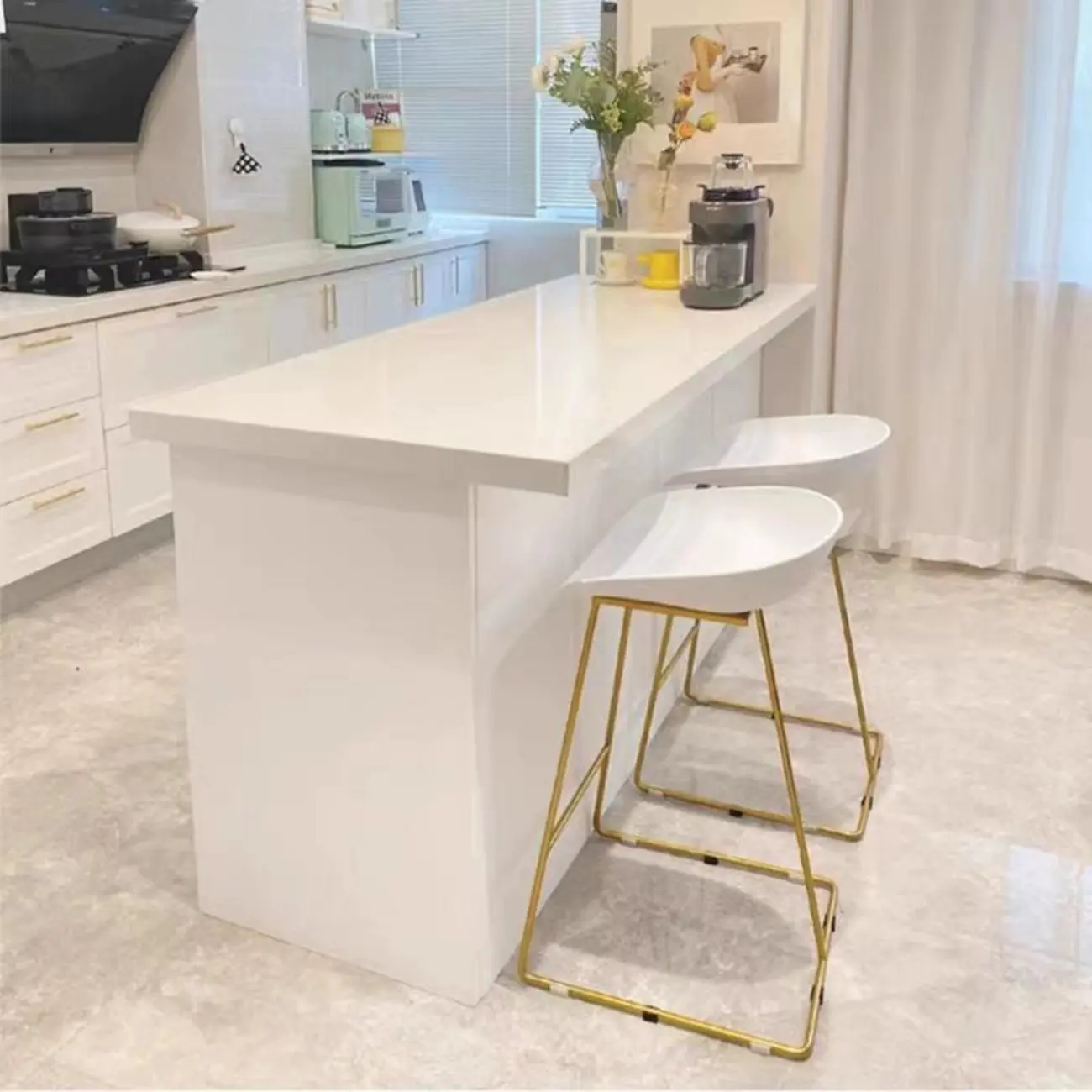 Modern White Faux Marble Wood Storage Bar Tables