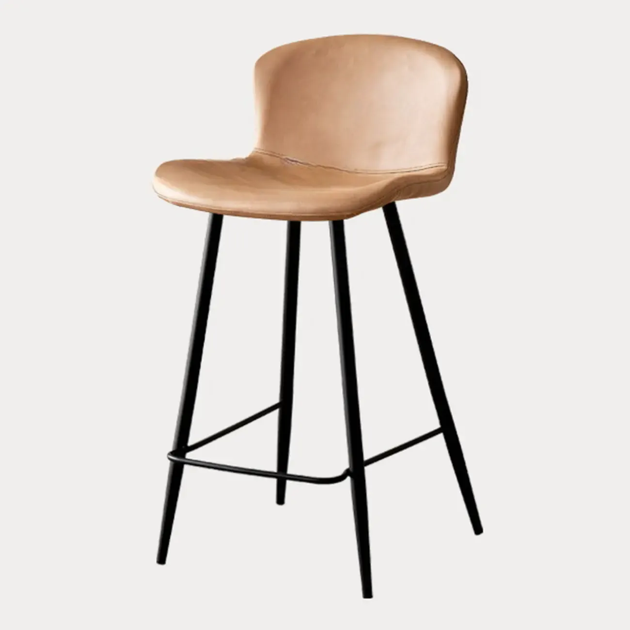 Mid-Century Modern Leather Bucket Bar Stools with Low Back