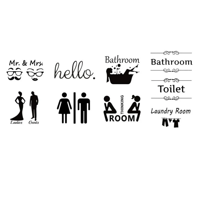 HULIANFU WC Toilet Entrance Sign Door Stickers For Public Place Home Decoration Creative Pattern Wall Decals Diy Funny Vinyl Mural Art - Deanwangkt