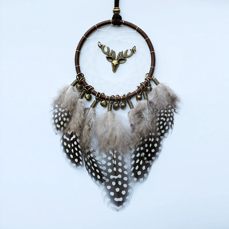 HULIANFU Original silver gray dream catcher 2 ring Indian feather hanging art gifts to bestie friends creative valentine's day gifts - Deanwangkt