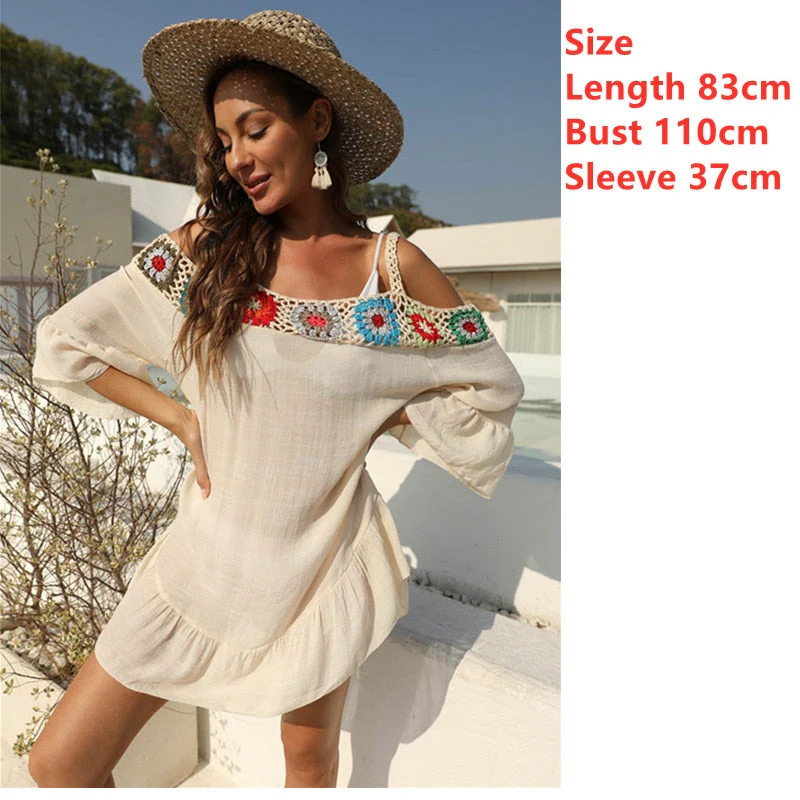 Women Beach Dress Cover-ups Swimsuit Cover Up Pareo Ups Beachwear White Dresses Bathing Suit for Woman Summer Ladies Tunic - Deanwangkt