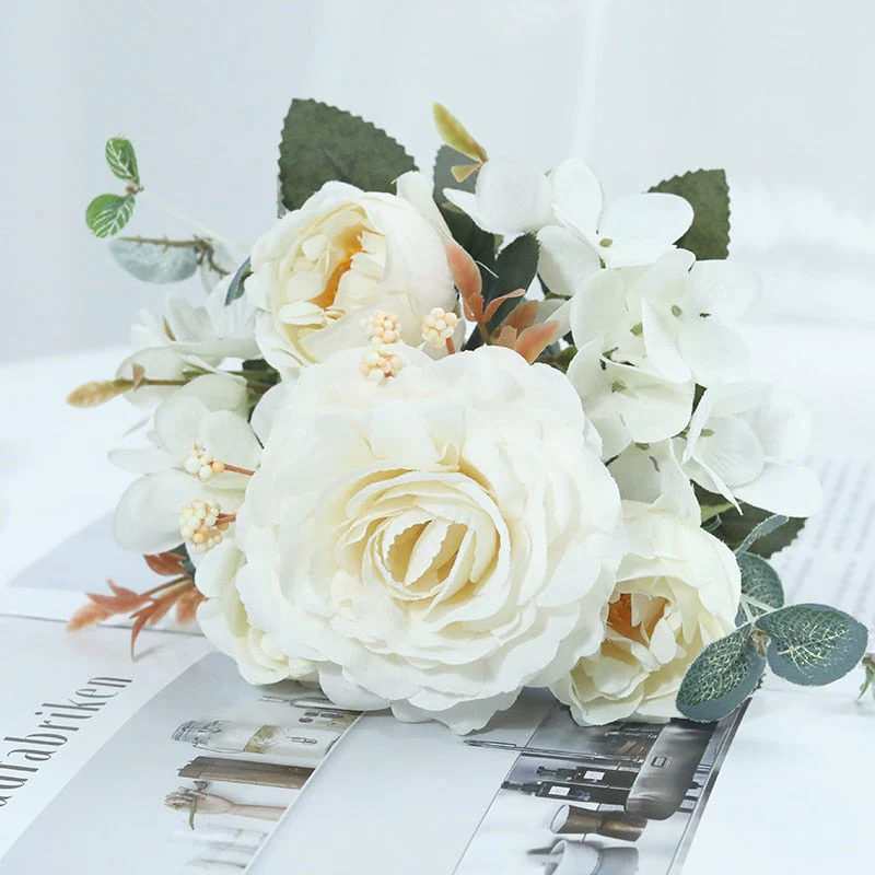 HULIANFU 2026  Beautiful Hydrangea Roses Artificial Flowers for Home Wedding Decorations High Quality Autumn Bouquet Mousse Peony Fake Flower - Deanwangkt