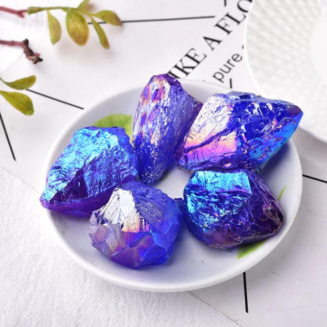 HULIANFU Natural Crystal Raw Healing Stone Electroplate Quartz Specimens Rough Collectibles Raw Gemstone Fish Tank Decoration Energy - Deanwangkt