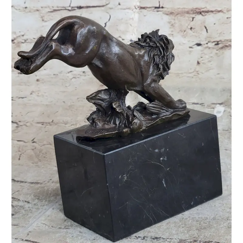 Hot Cast Jumping Imitative Lion By Barye French Animal Artist Bronze Sculpture Figurine Nr