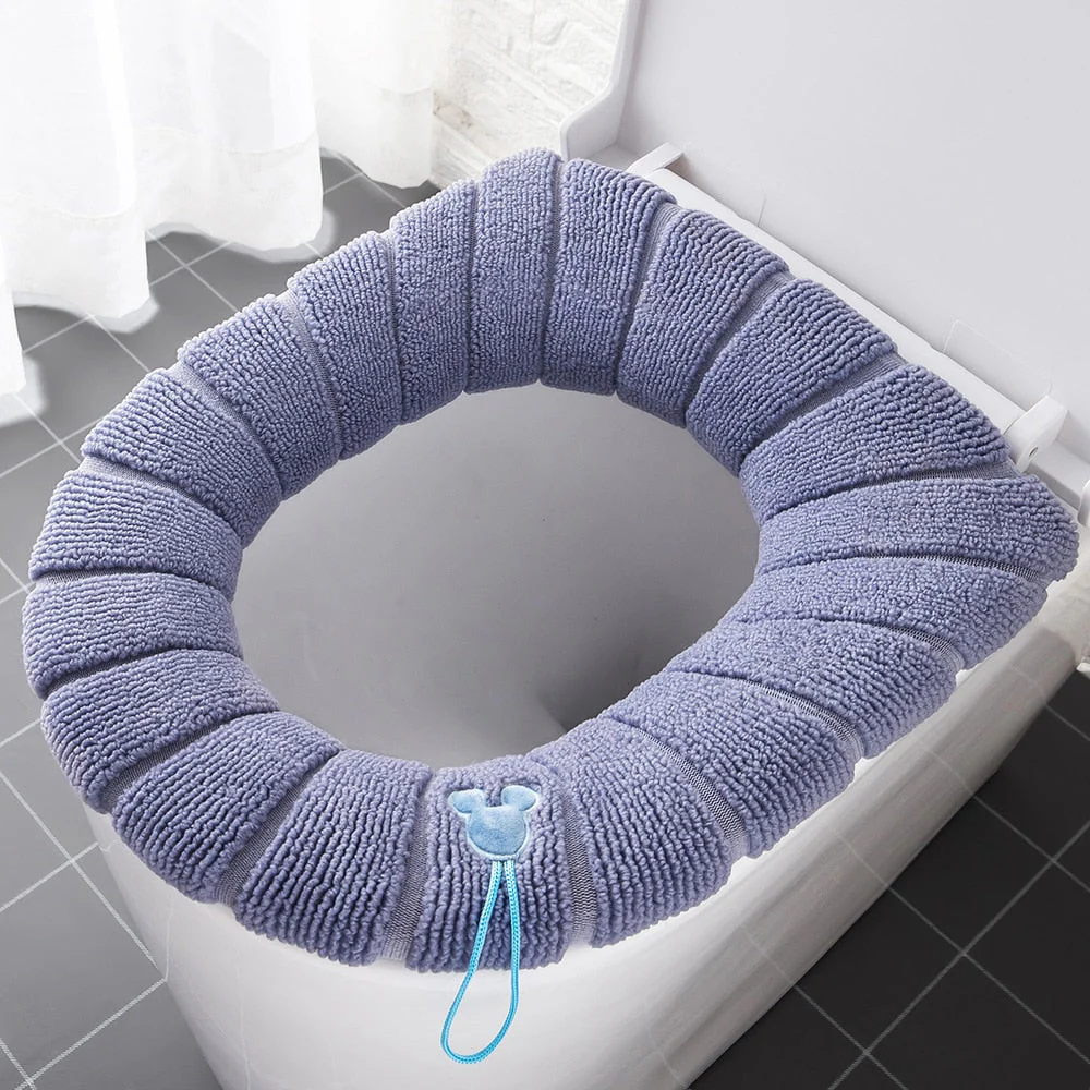 HULIANFU Winter Warm Toilet Seat Cover Closestool Mat 1Pcs Washable Bathroom Accessories Knitting Pure Color Soft O-shape Pad Bidet Cover - Deanwangkt
