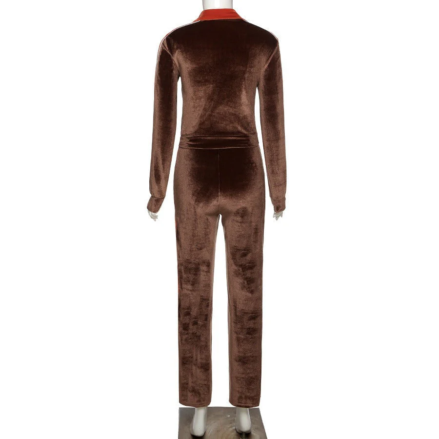 Hulianfu Letter Print Velvet Tracksuit Women 2 Piece Sets Fashion Outfits Female Zipper Sport Activitywear Suits Leisure Streetwear Moda - Deanwangkt