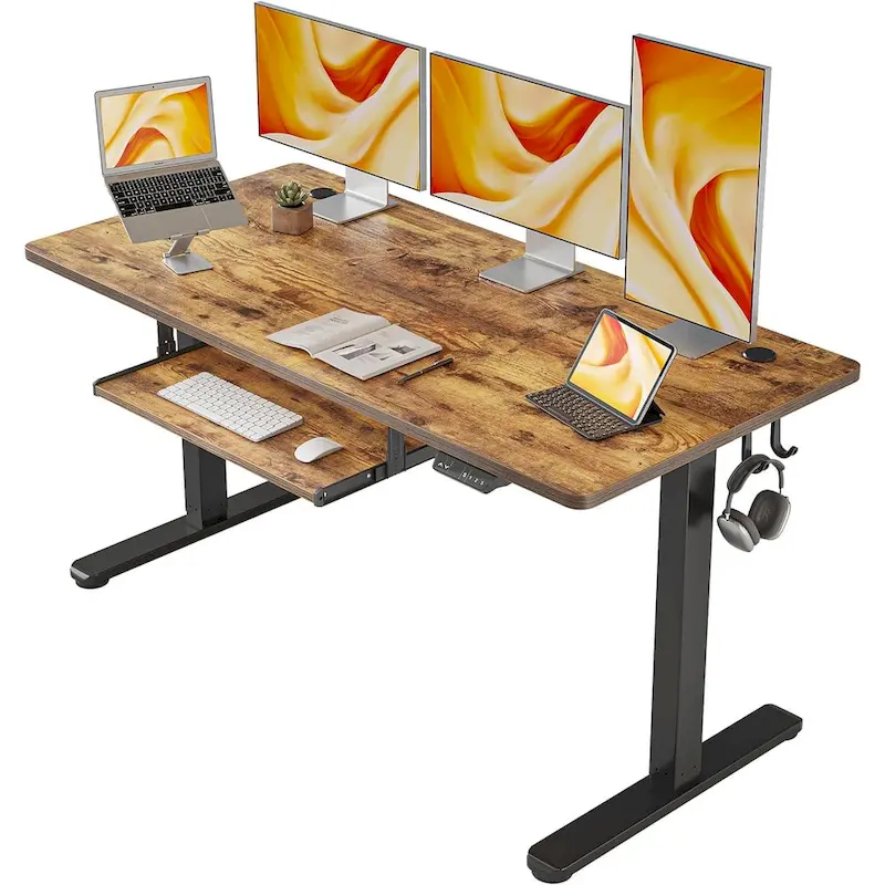 FEZIBO Standing Desk with Keyboard Tray, Electric Height Adjustable Desk, Sit Stand Up Desk, Computer Office Desk